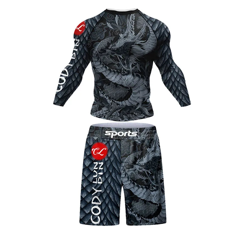 Mma Shorts Jiu Jitsu T-Shirt Pant Sets Rashguard Bjj Full Body Mens Women Compression Boxing Jerseys Rash Guard Clothing Suits