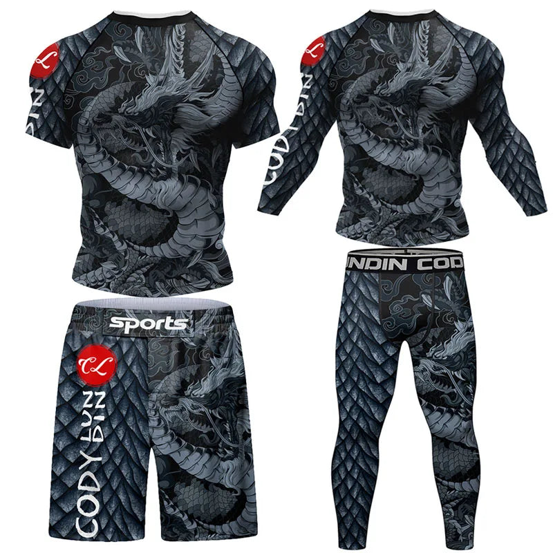 Mma Shorts Jiu Jitsu T-Shirt Pant Sets Rashguard Bjj Full Body Mens Women Compression Boxing Jerseys Rash Guard Clothing Suits